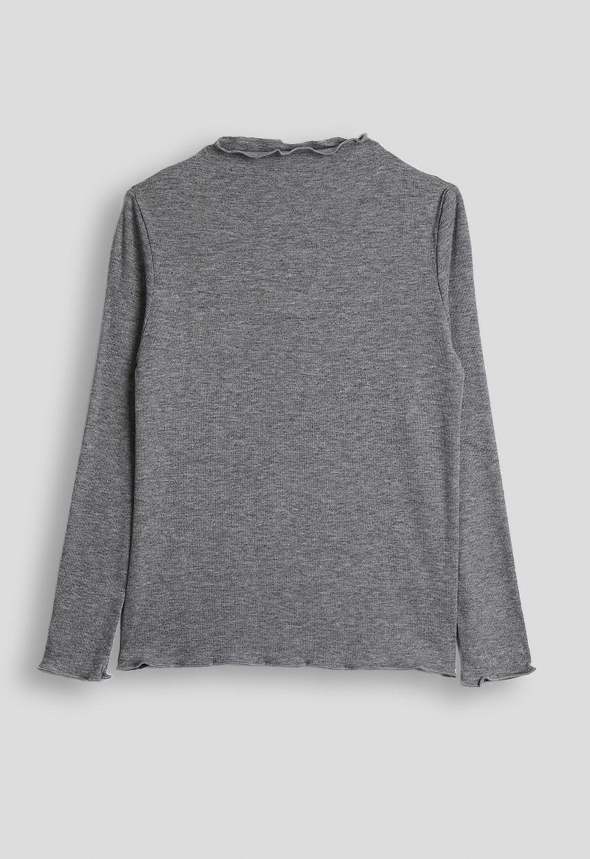 Pop Candy - Lettuce hem neckline top -  grey