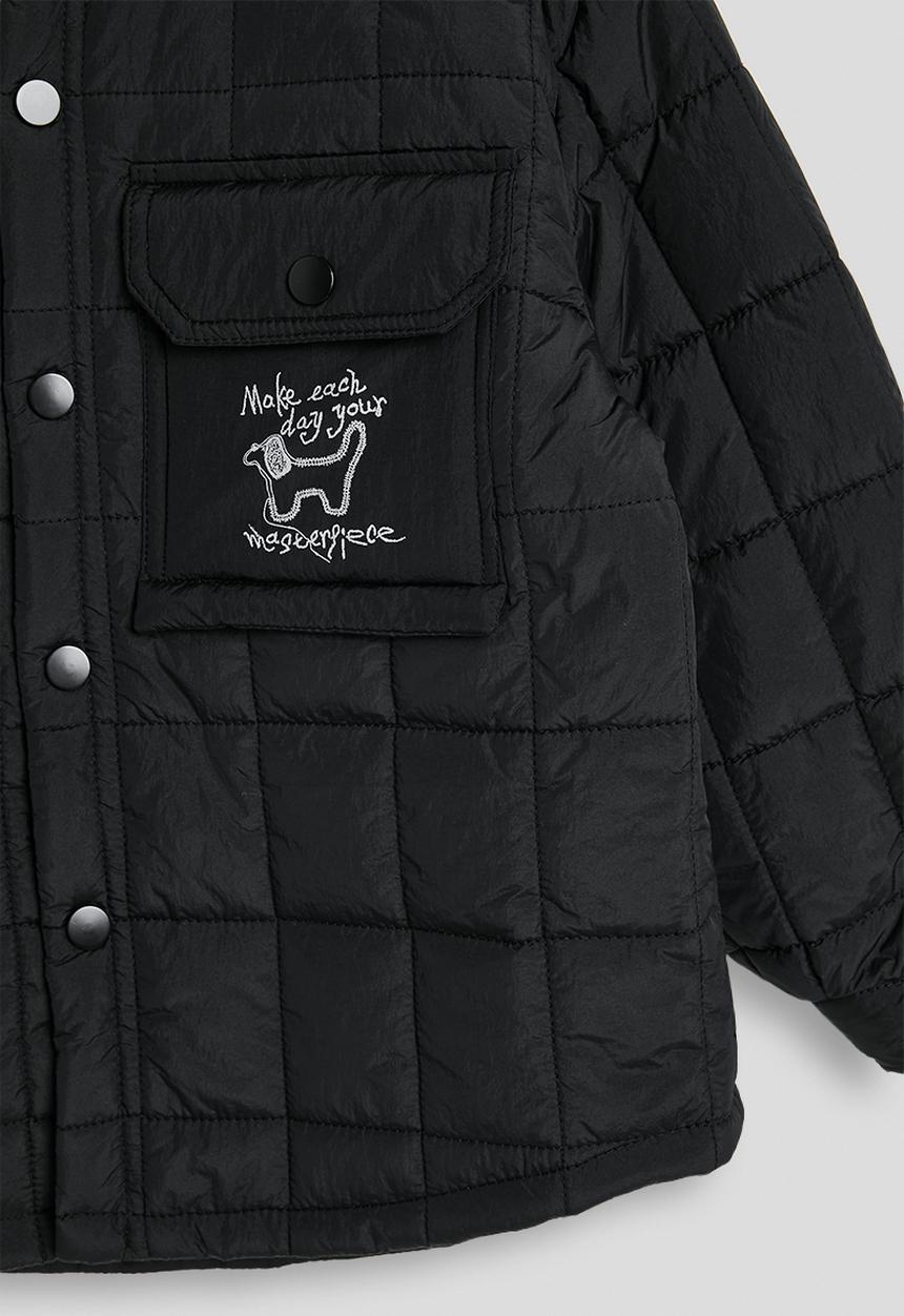 Pop Candy - Box quilted jacket with plaid collar - black