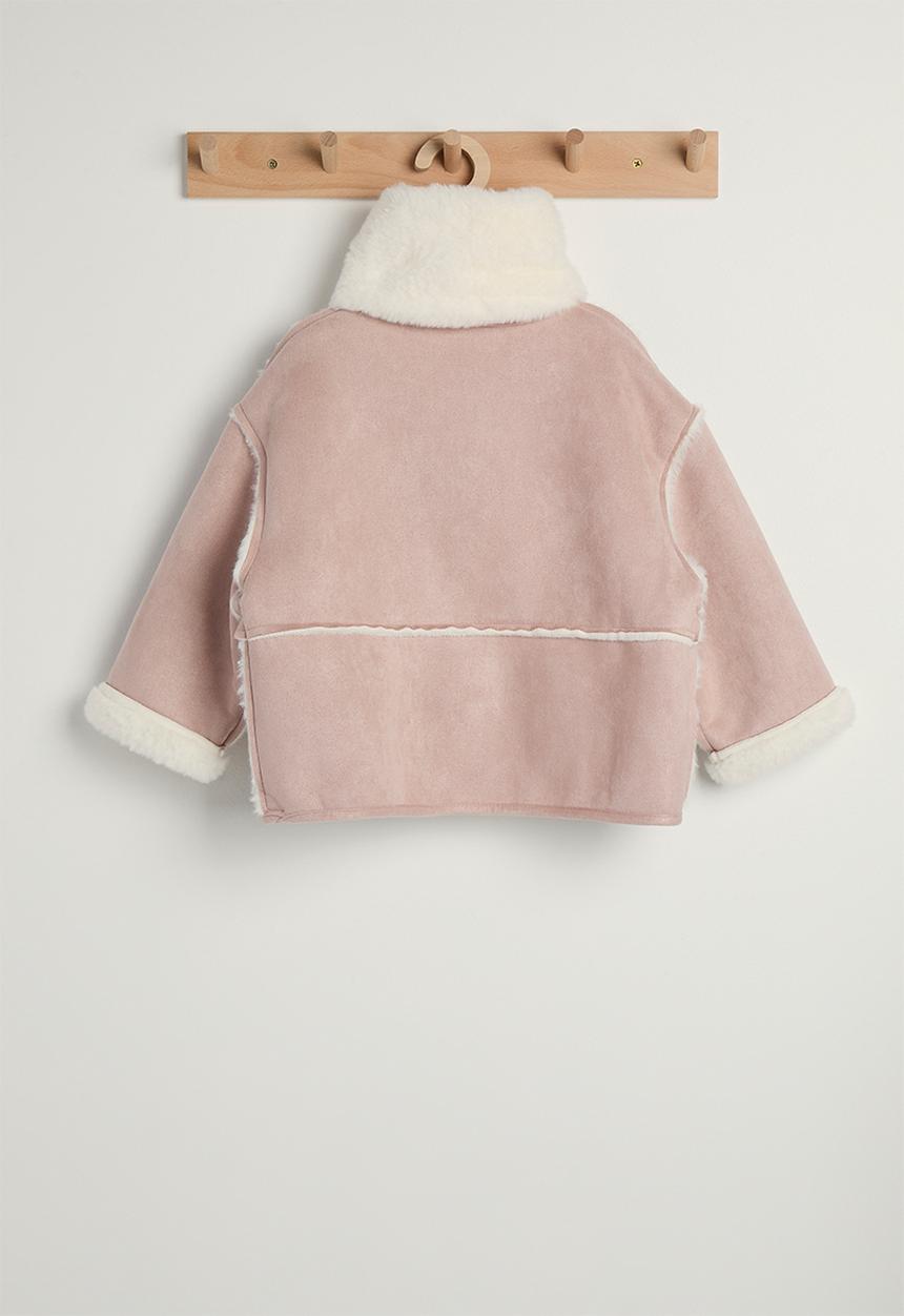 Pop Candy - Faux suede-fur collarless jacket with keyhole scarf - soft pink