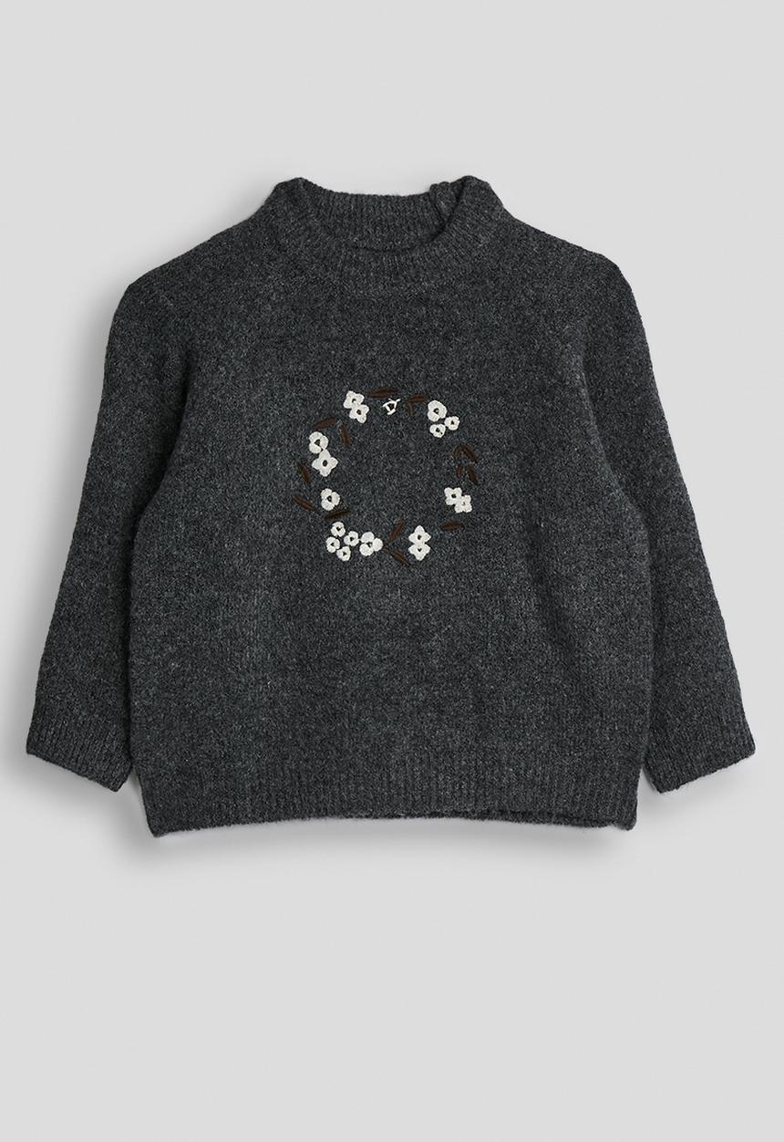 Pop Candy - Knit floral embroidered jumper - dark grey