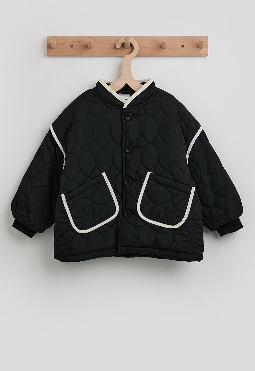 Pop Candy - Onion quilted mandarin collar jacket - black/ivory