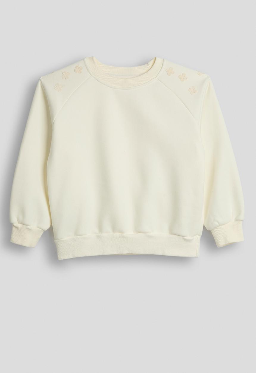 Pop Candy - Floral applique sweatshirt with drawstrings sweatpants - ivory