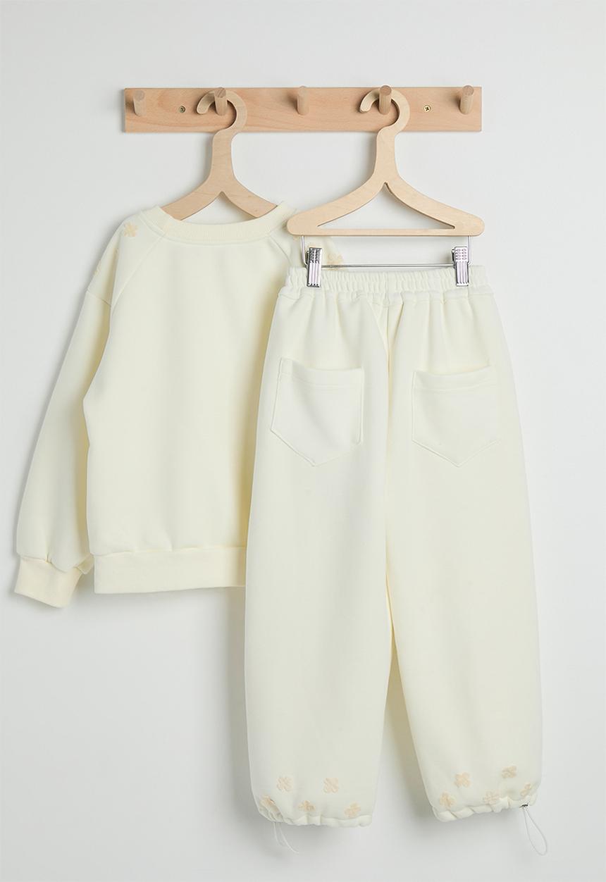 Pop Candy - Floral applique sweatshirt with drawstrings sweatpants - ivory