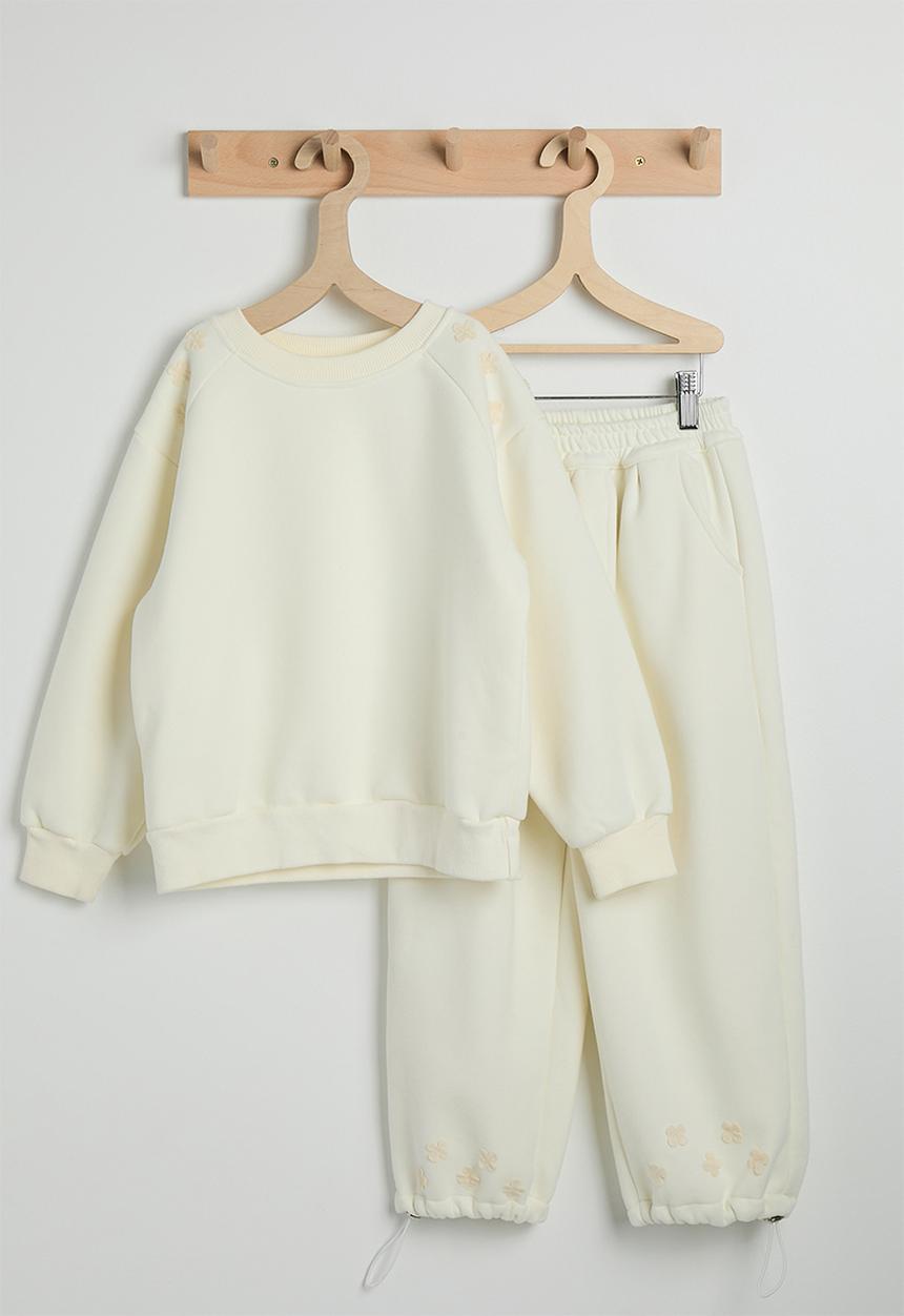 Pop Candy - Floral applique sweatshirt with drawstrings sweatpants - ivory