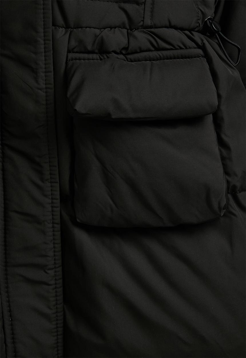 Pop Candy - Shoulder overlay puffer jacket with padded pocketst - raisin black