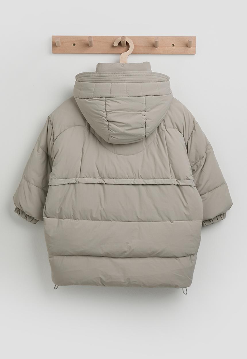 Hooded quilted puffer jacket with utility pockets - alabaster