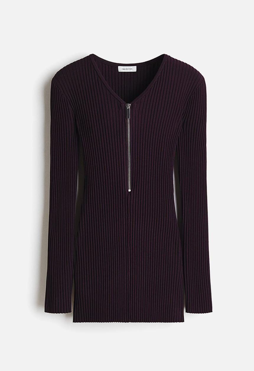 H&M - Zip-top ribbed top - dark purple