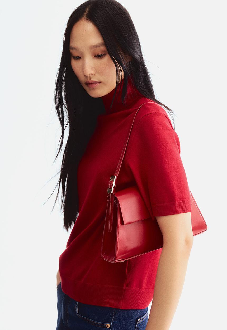 H&M - Fine-knit polo-neck top - red
