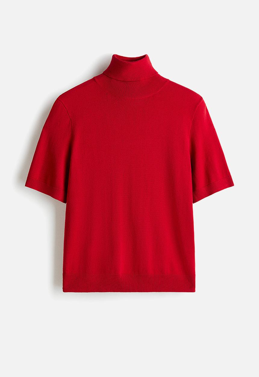 H&M - Fine-knit polo-neck top - red