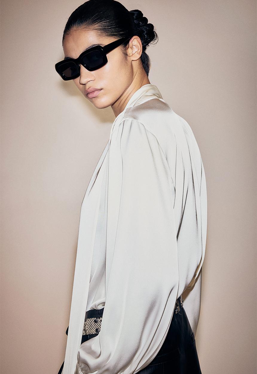 Tie-neck chiffon blouse - white - 1271196009