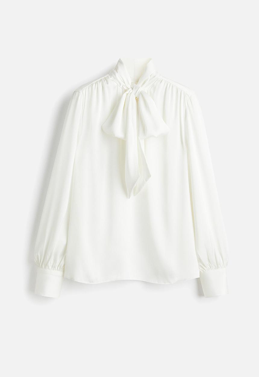 H&M - Tie-neck chiffon blouse - white