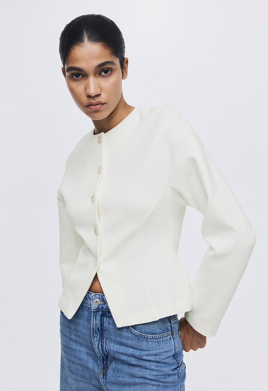 H&M - Collarless scuba blazer - white