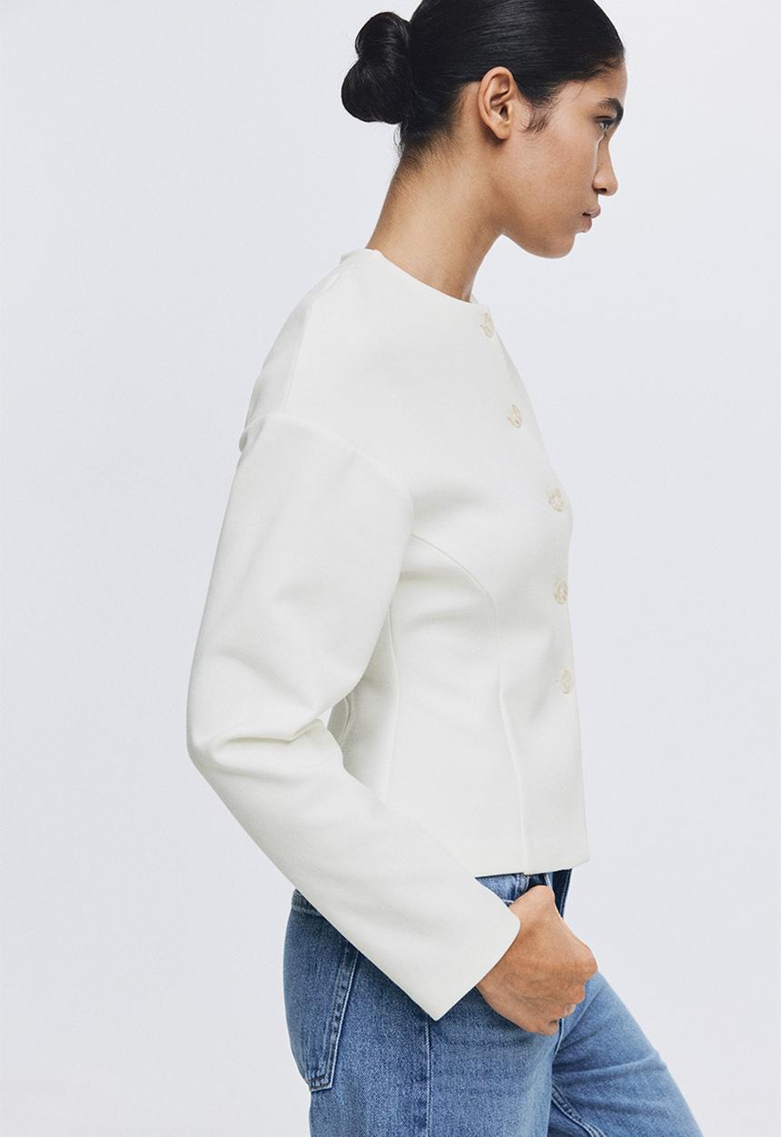 H&M - Collarless scuba blazer - white