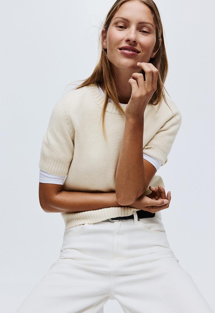 H&M - Short-sleeved jumper - light beige