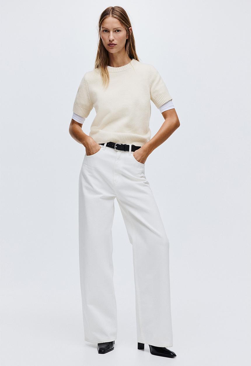H&M - Short-sleeved jumper - light beige
