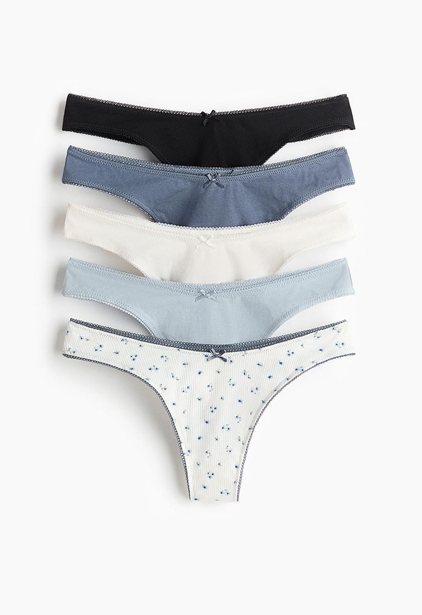 H&M - 5 pack cotton thong briefs - white/blue floral