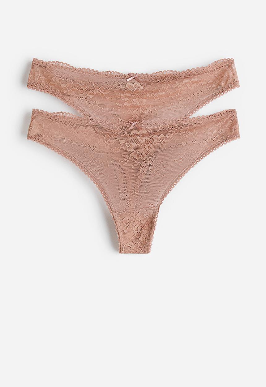 H&M - 2-Pack lace thong briefs - light brown