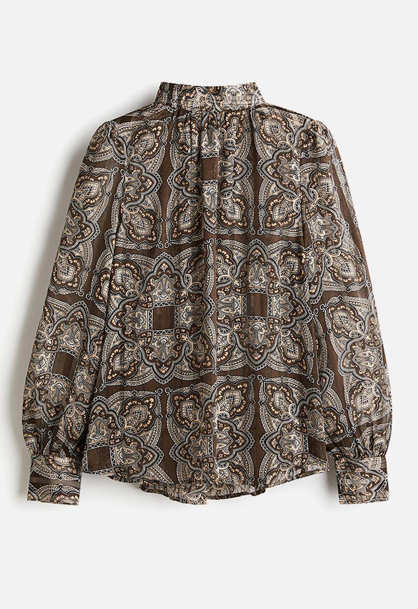 H&M - Stand-collar blouse - khaki green/paisley pattern
