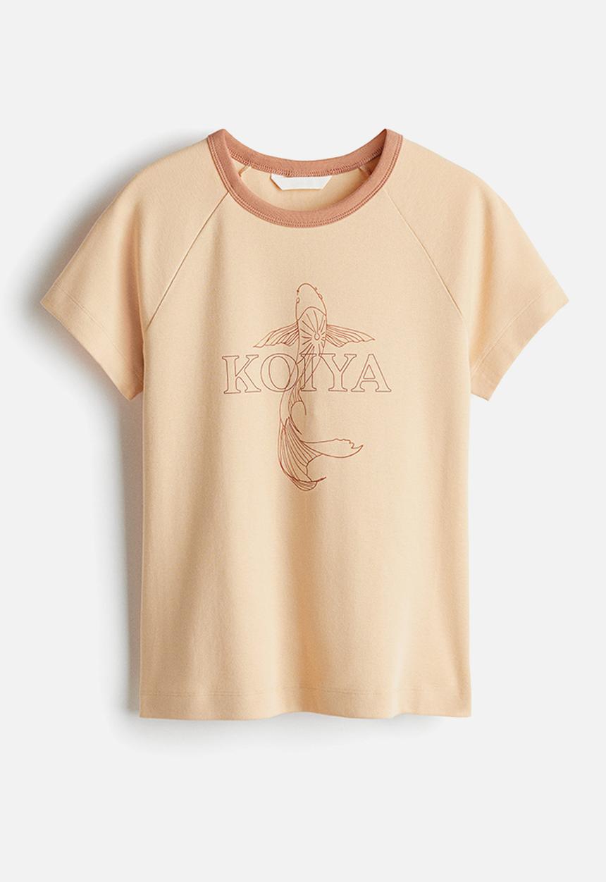 H&M - Raglan-sleeved t-shirt - beige/koiya