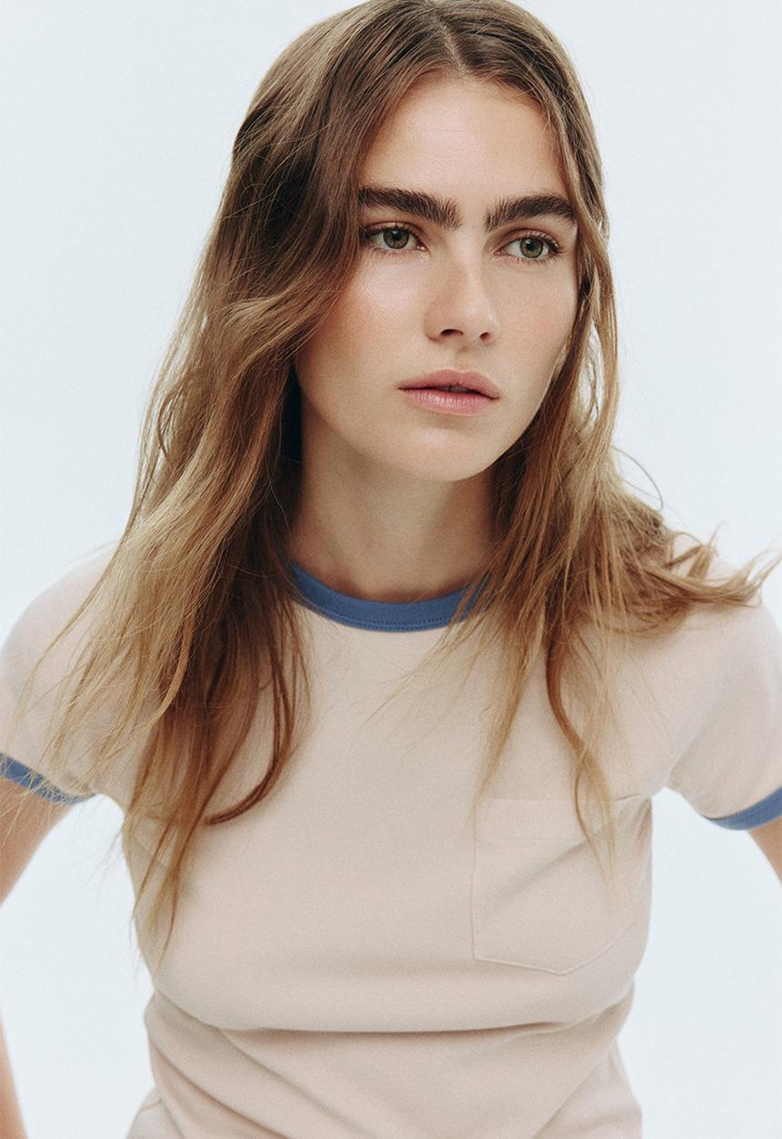 H&M - Raglan-sleeved t-shirt - light beige/dusty blue