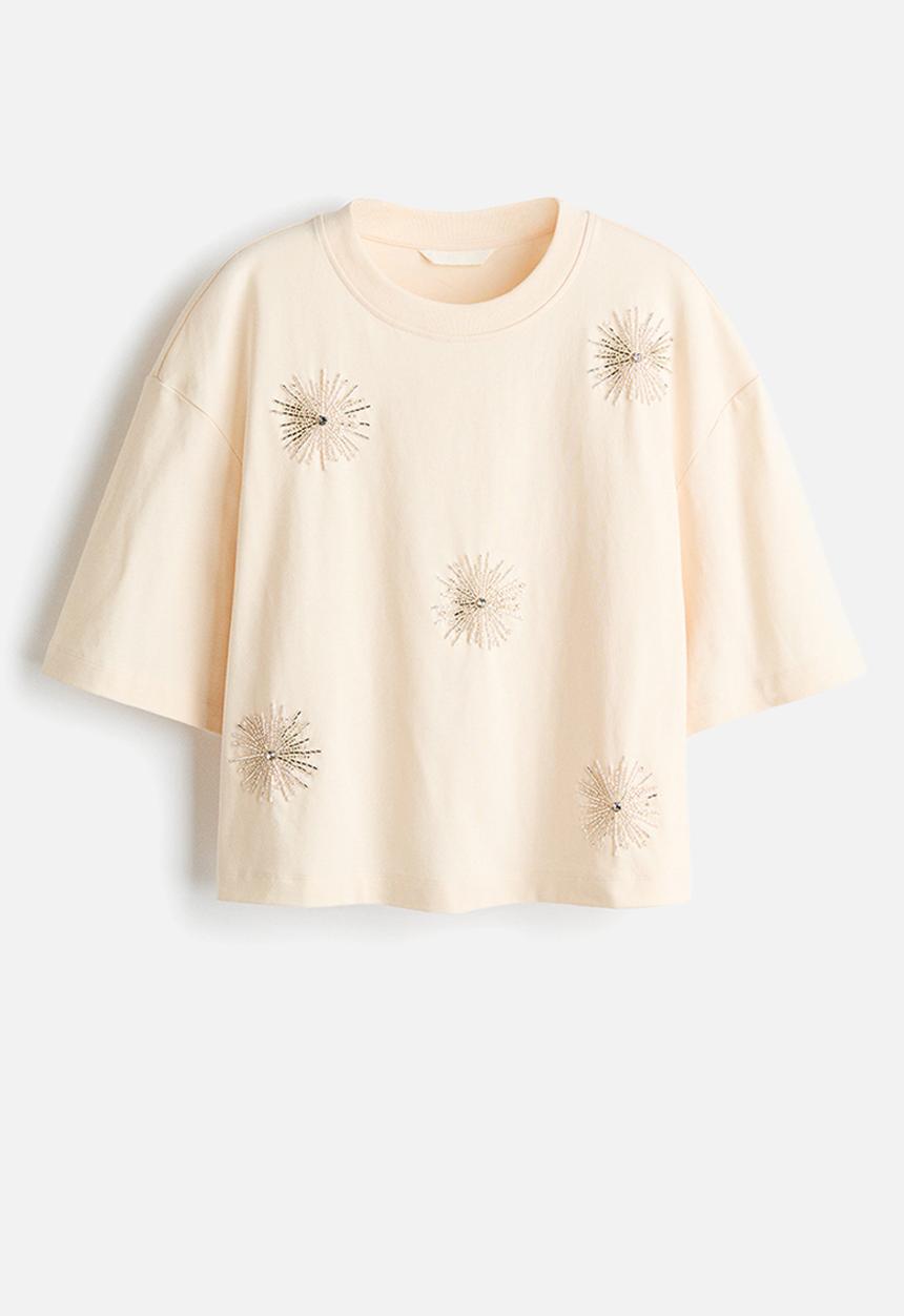 H&M - Embellished t-shirt  - cream