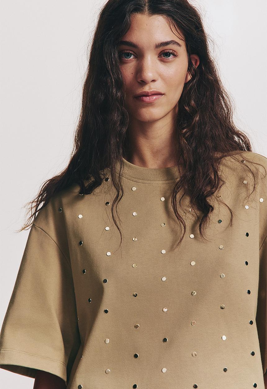 H&M - Embellished t-shirt - beige