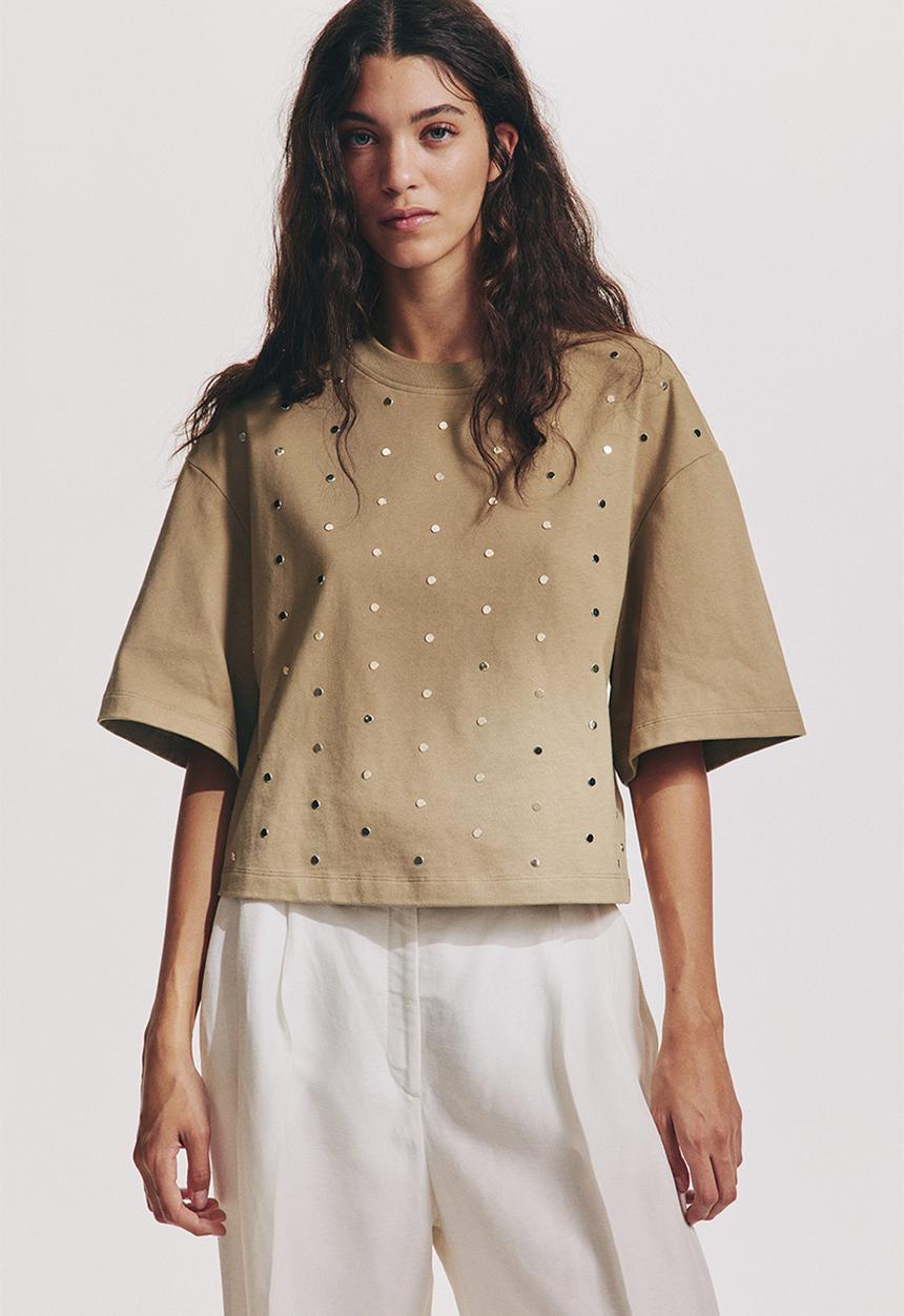 H&M - Embellished t-shirt - beige