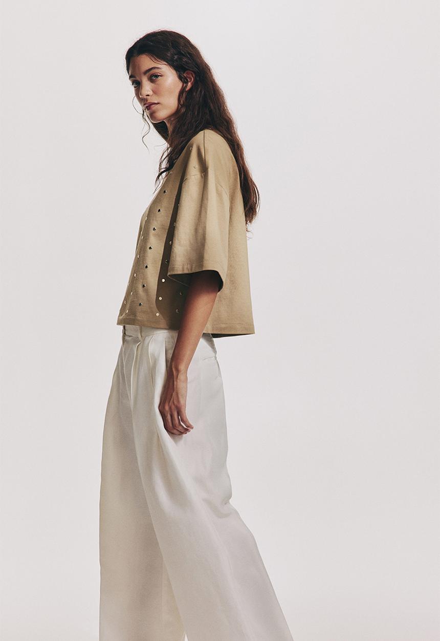 H&M - Embellished t-shirt - beige