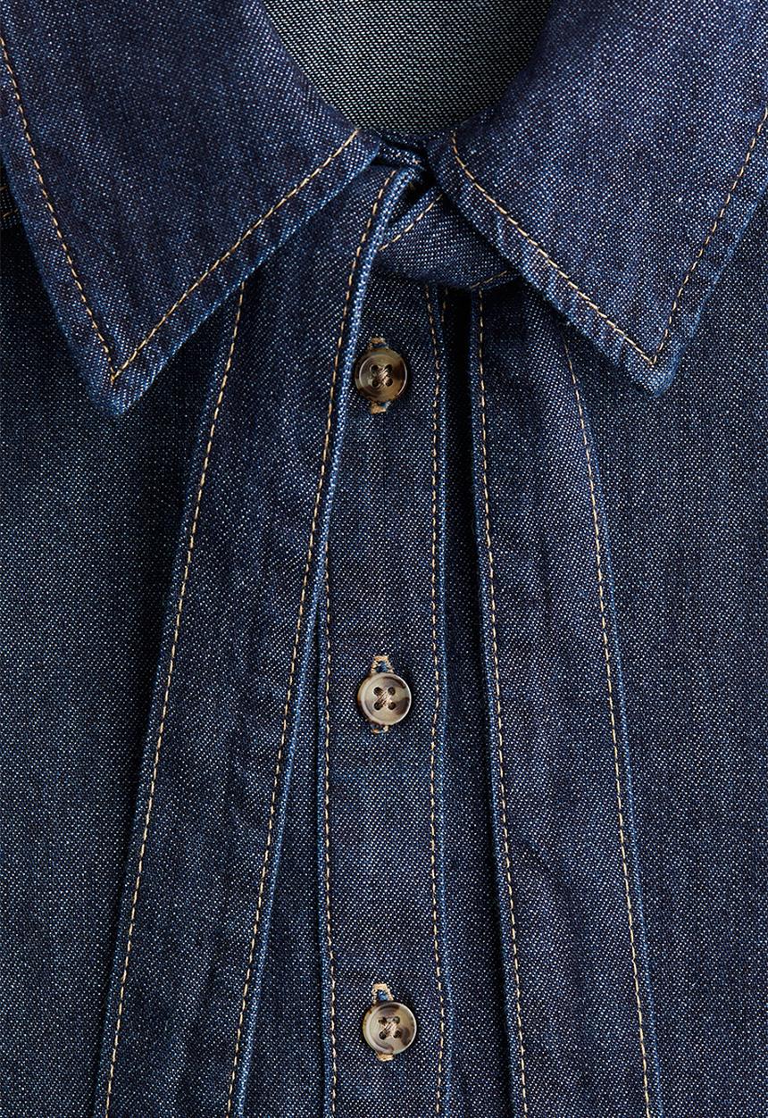 H&M - Bow-detail denim blouse - dark denim blue