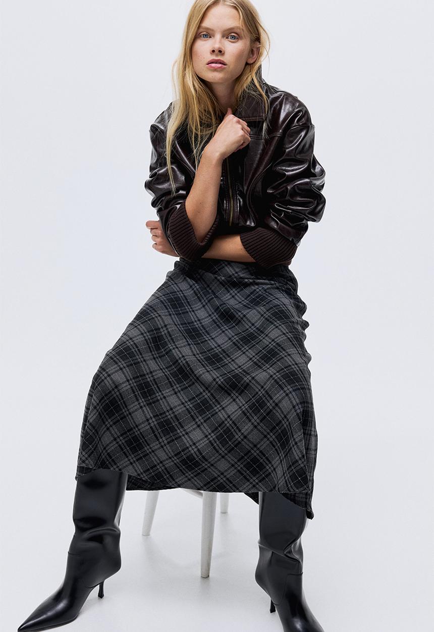 H&M - Midi skirt - grey/checked