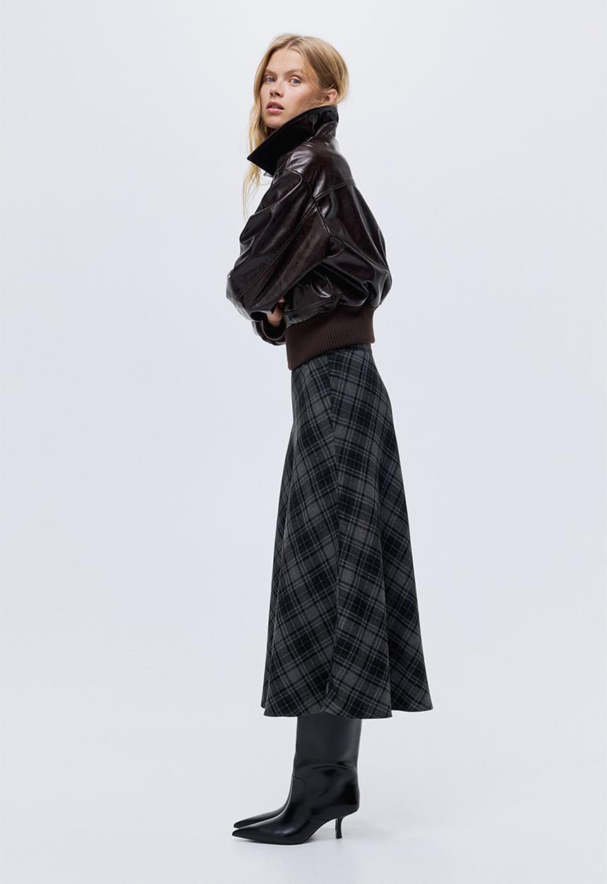 H&M - Midi skirt - grey/checked