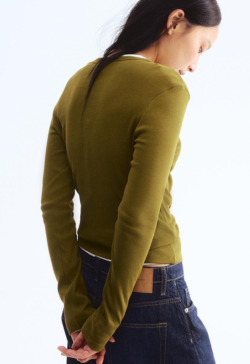 H&M - Ribbed cotton top - olive green