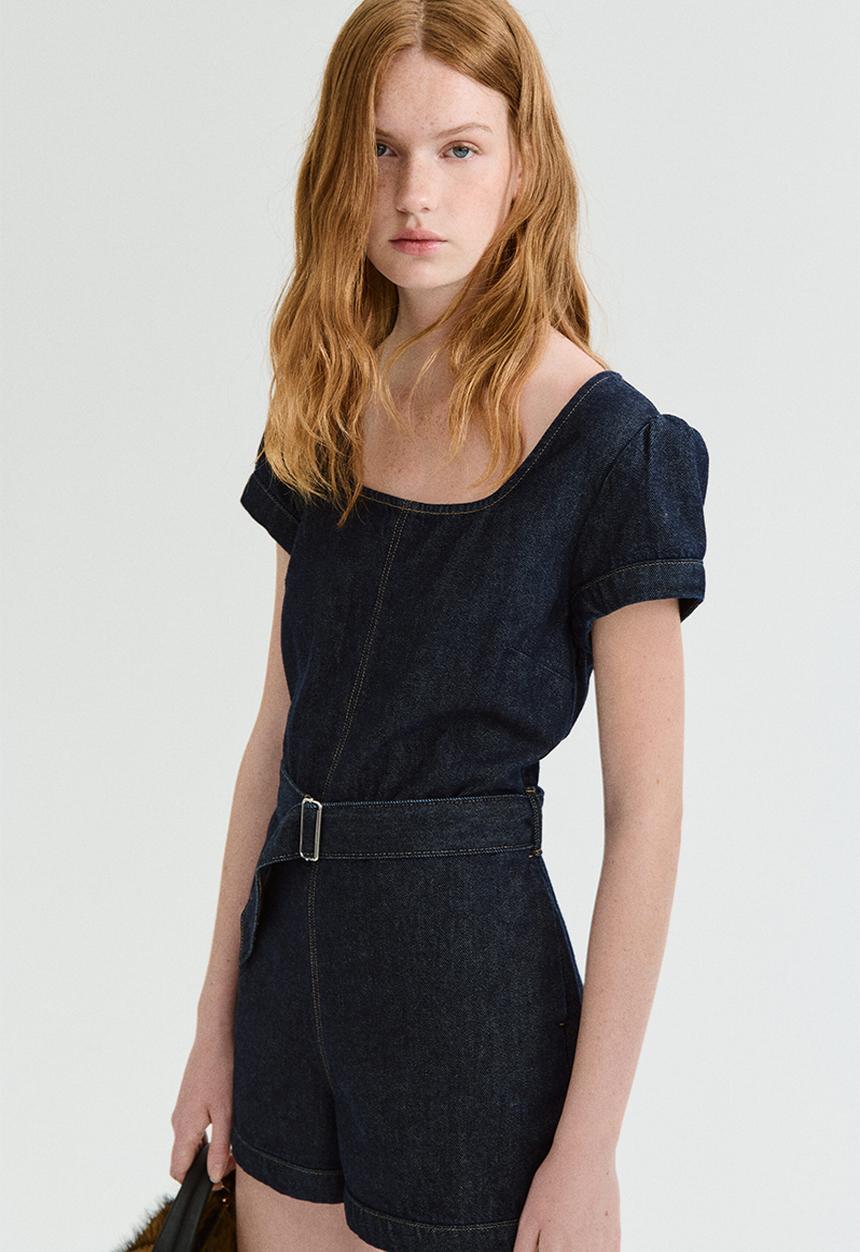 H&M - Belted denim playsuit - dark denim blue