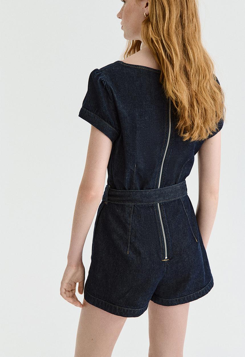 H&M - Belted denim playsuit - dark denim blue