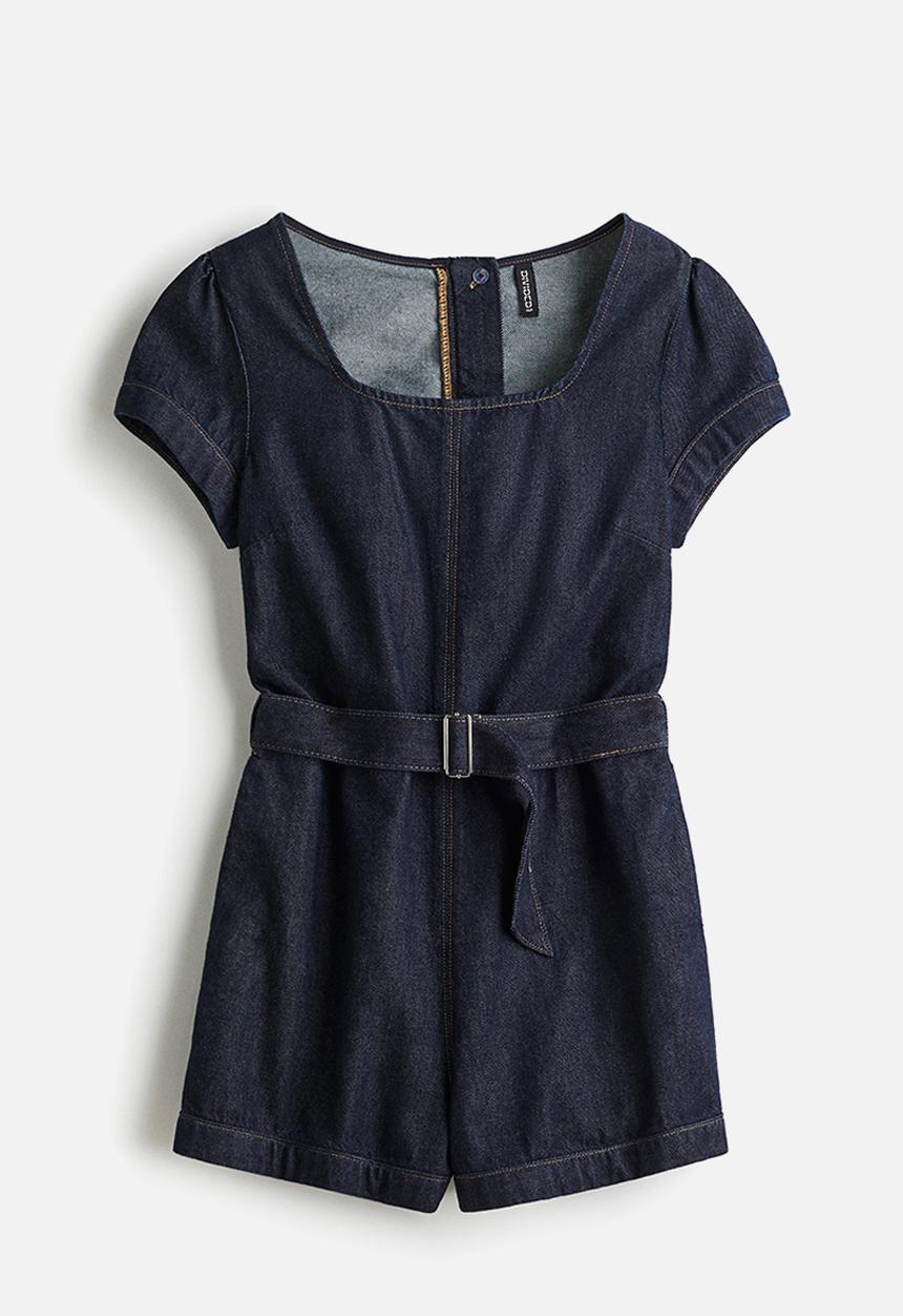 H&M - Belted denim playsuit - dark denim blue