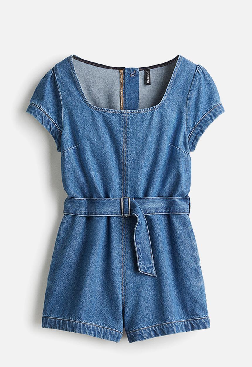H&M - Belted denim playsuit - denim blue