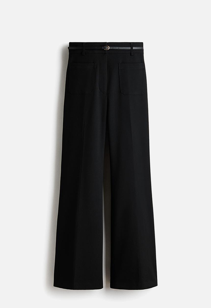 H&M - Flared belted trousers - black