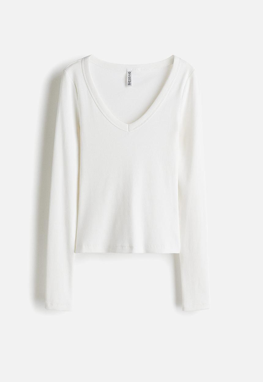 H&M - V-neck cotton top - white