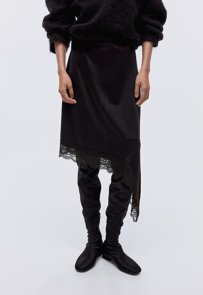 H&M - Asymmetric lace-trimmed skirt - dark brown