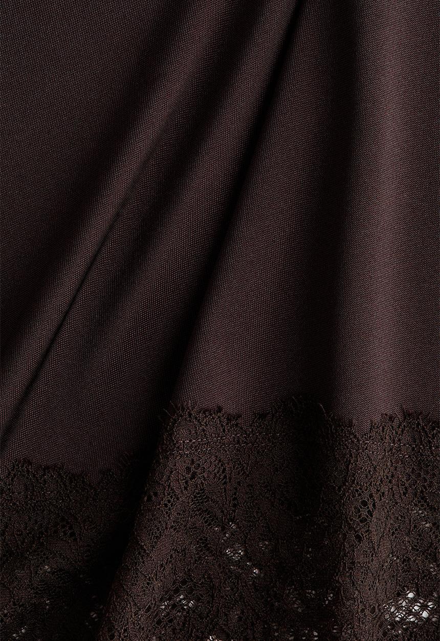 H&M - Asymmetric lace-trimmed skirt - dark brown