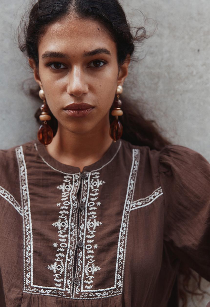 H&M - Embroidered cotton blouse - brown