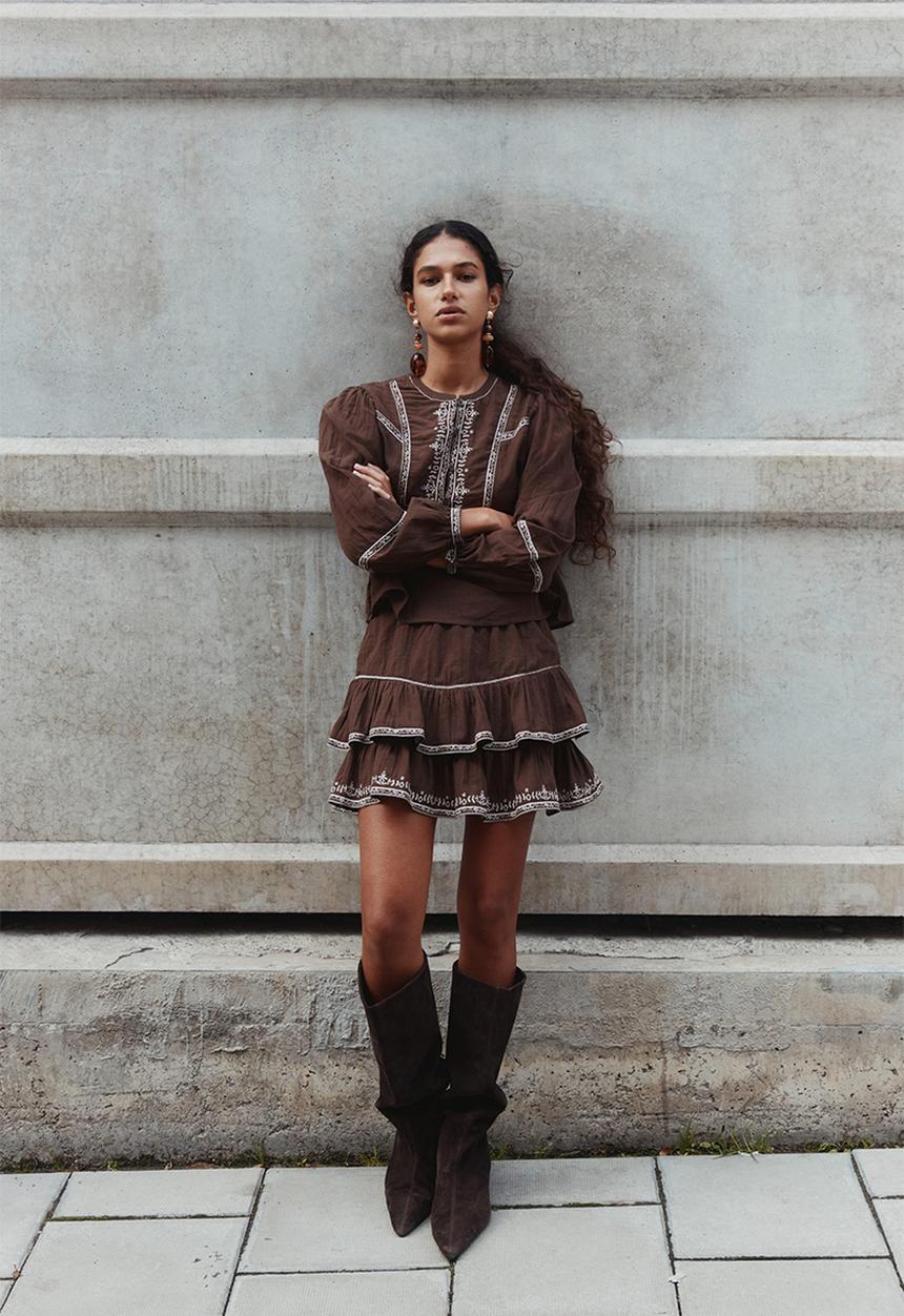 H&M - Embroidered cotton blouse - brown