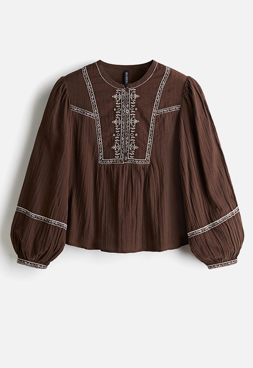 H&M - Embroidered cotton blouse - brown