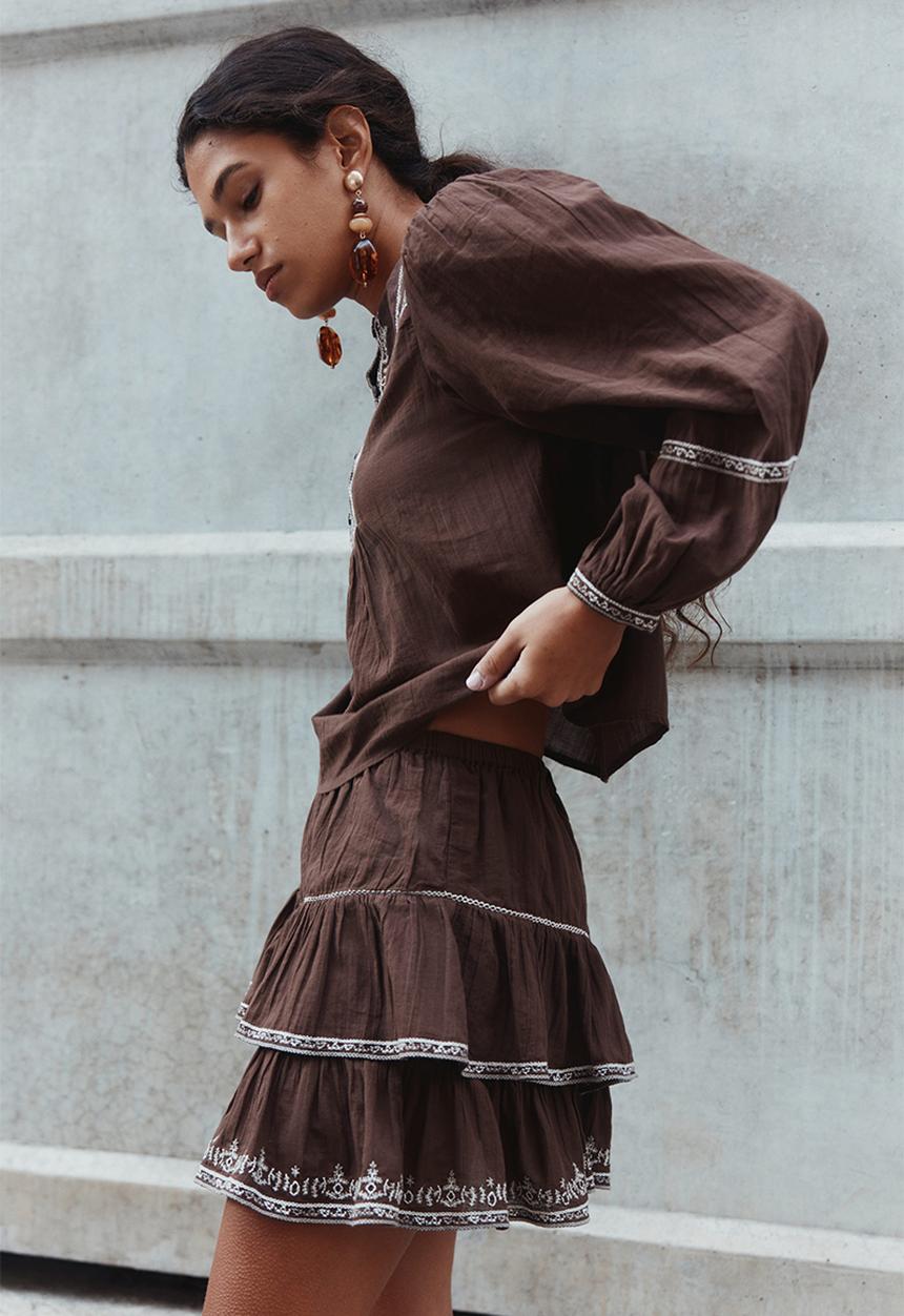 H&M - Embroidered cotton blouse - brown