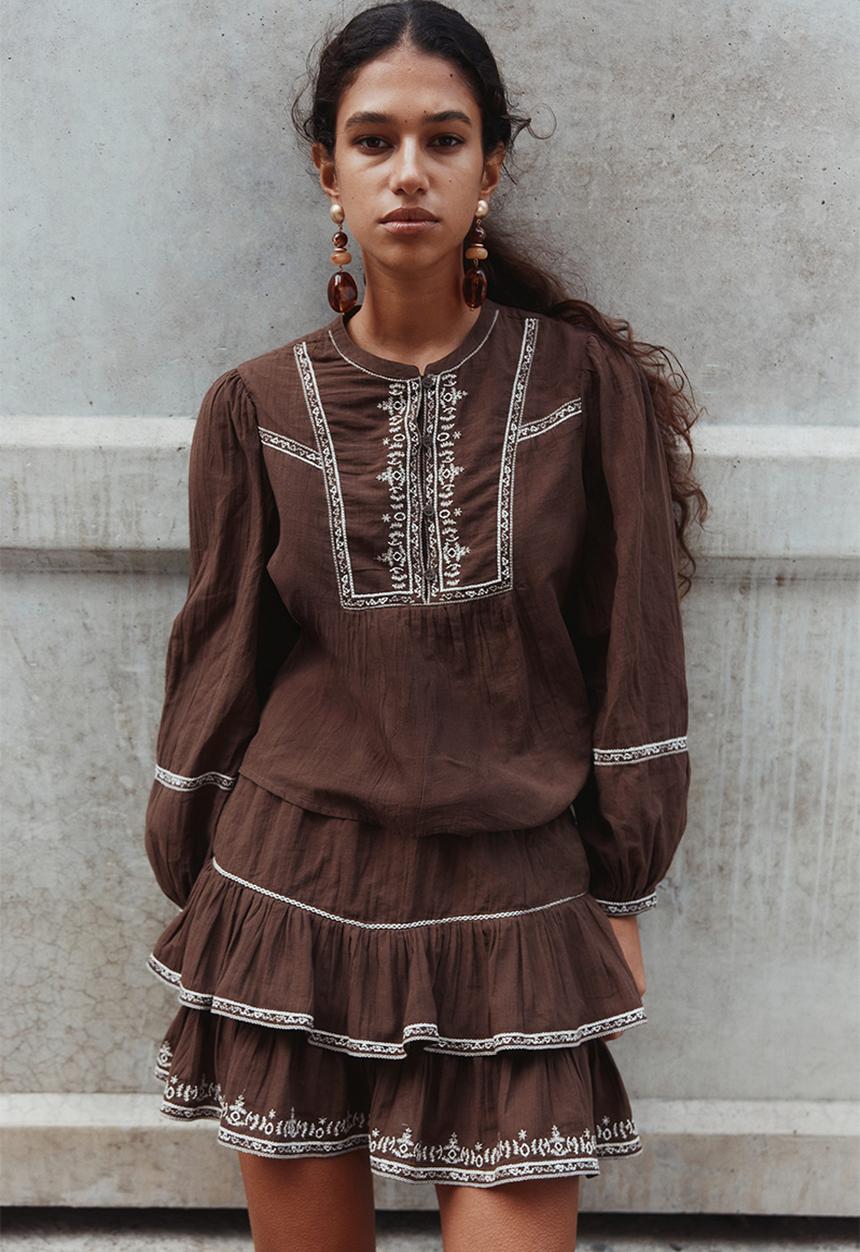 H&M - Embroidered cotton blouse - brown
