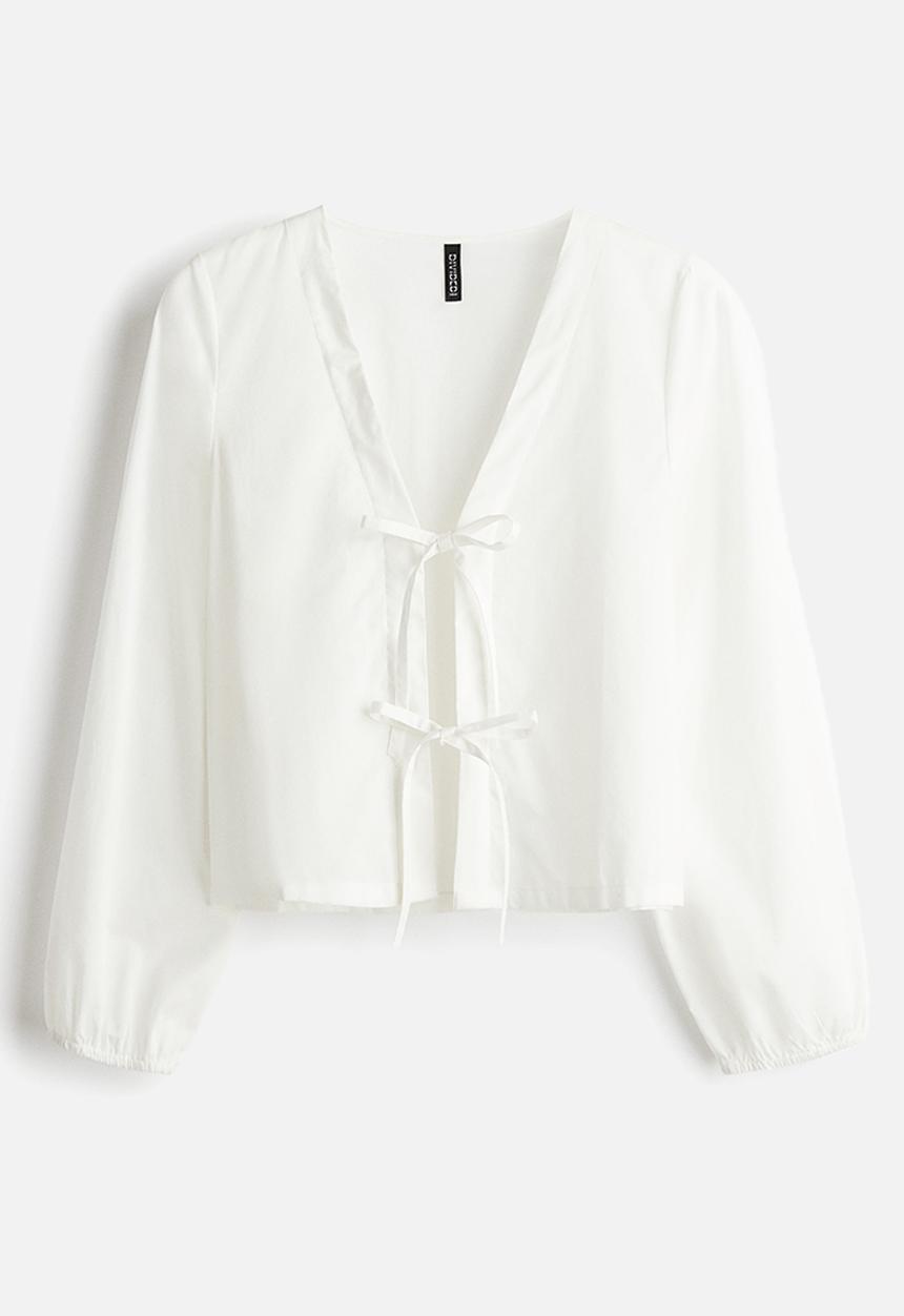 H&M - Tie-front cotton blouse - white
