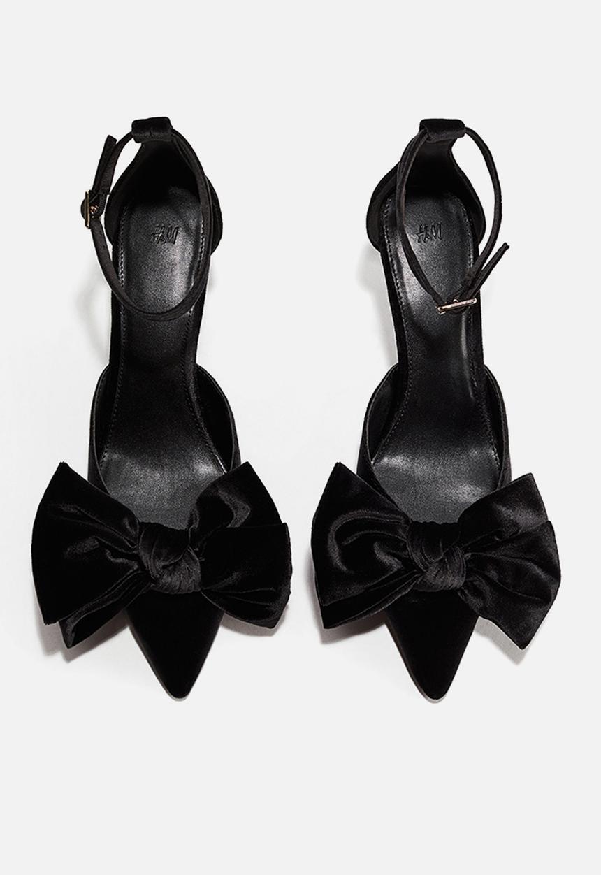 Bow - detail velour court shoes - black - 1304320004