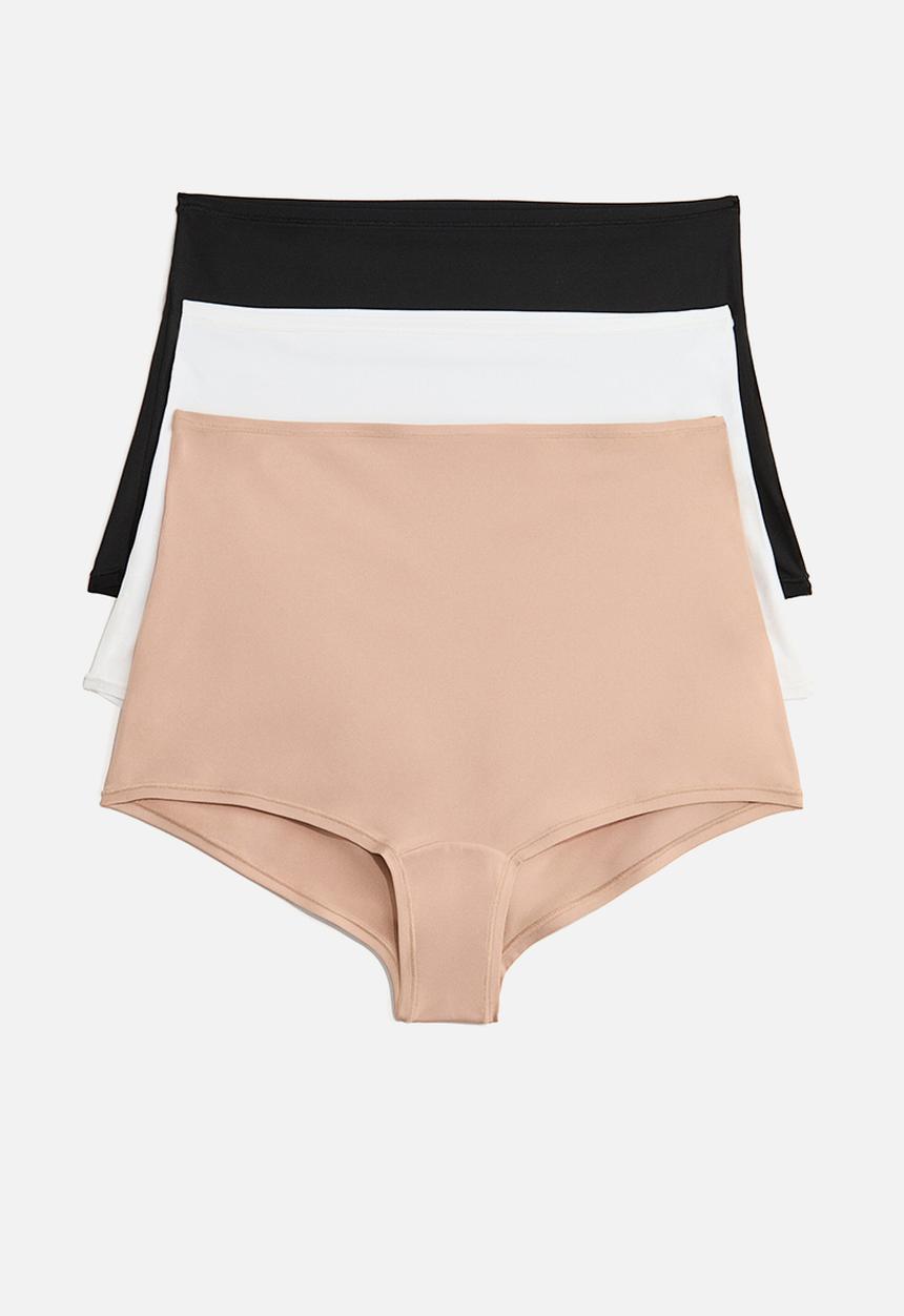 H&M - 3 pack microfibre shortie briefs - beige/white/black