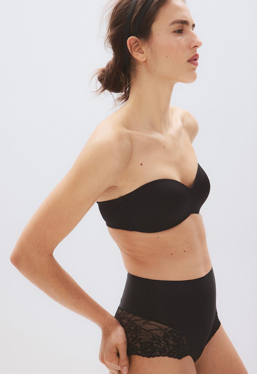 H&M - Padded microfibre bandeau bra - black