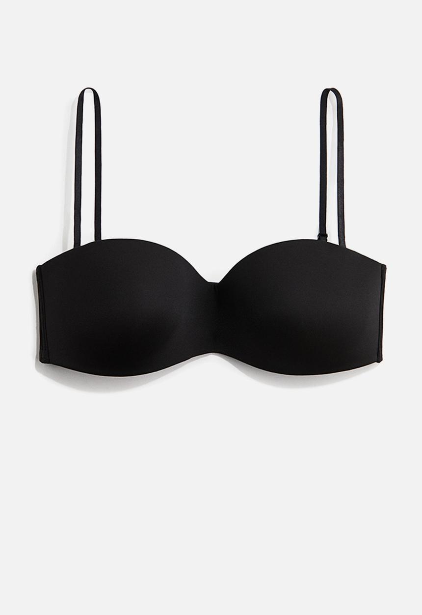 H&M - Padded microfibre bandeau bra - black